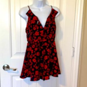 Apeach Red Floral Romper